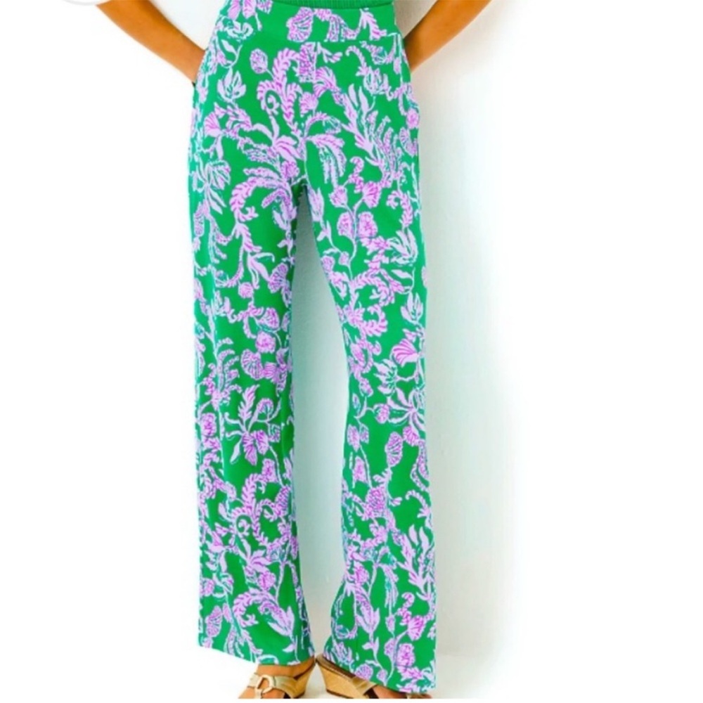Lilly Pulitzer Green & Purple Palazzo Pants Size XS NWT